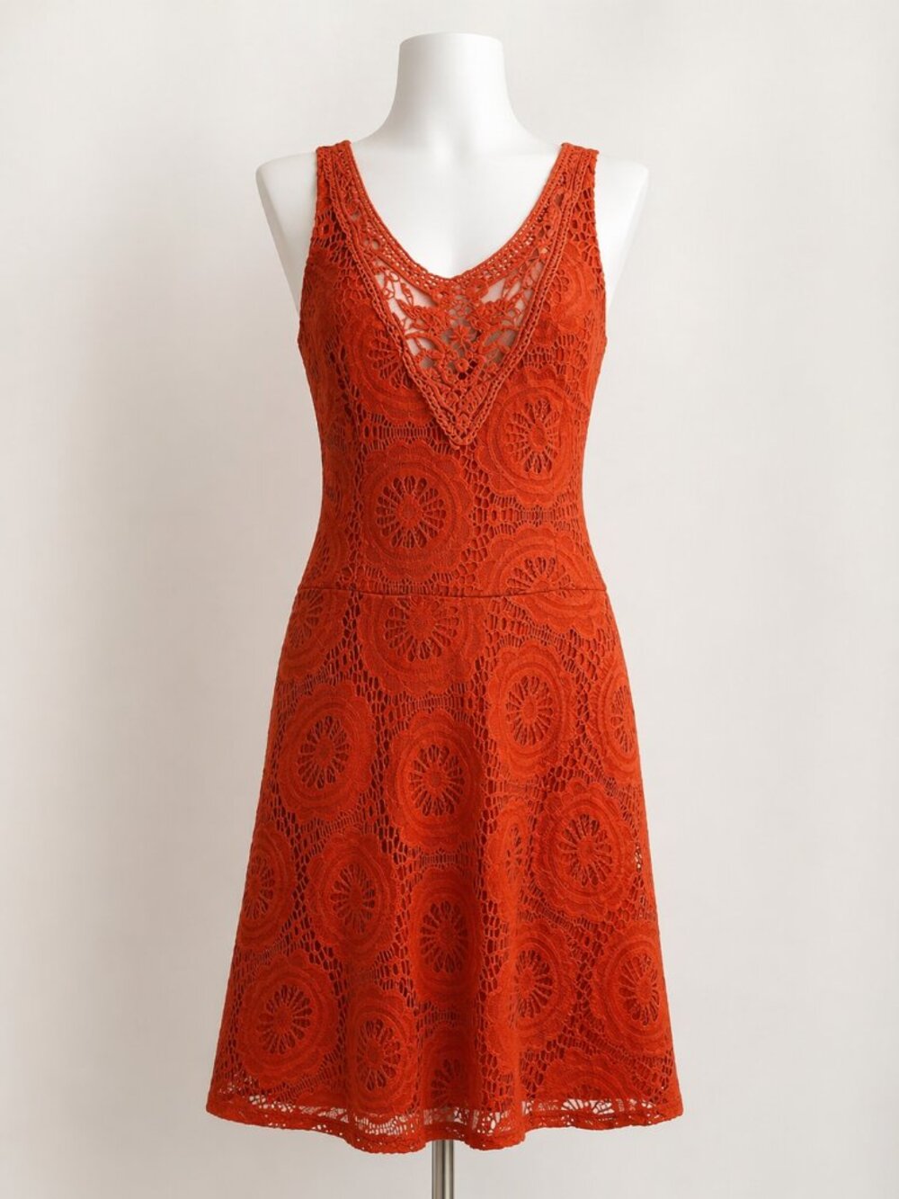 I.N. San Francisco Fit & Flare Lined Orange Lace Dress Size 3 EUC